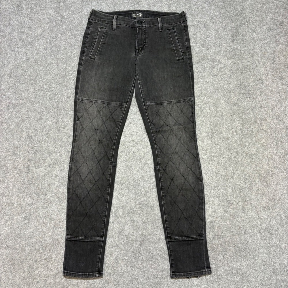 Mother Denim Quilted Moto Skinny Jeans Black Size 28 Ankle Zip Pockets